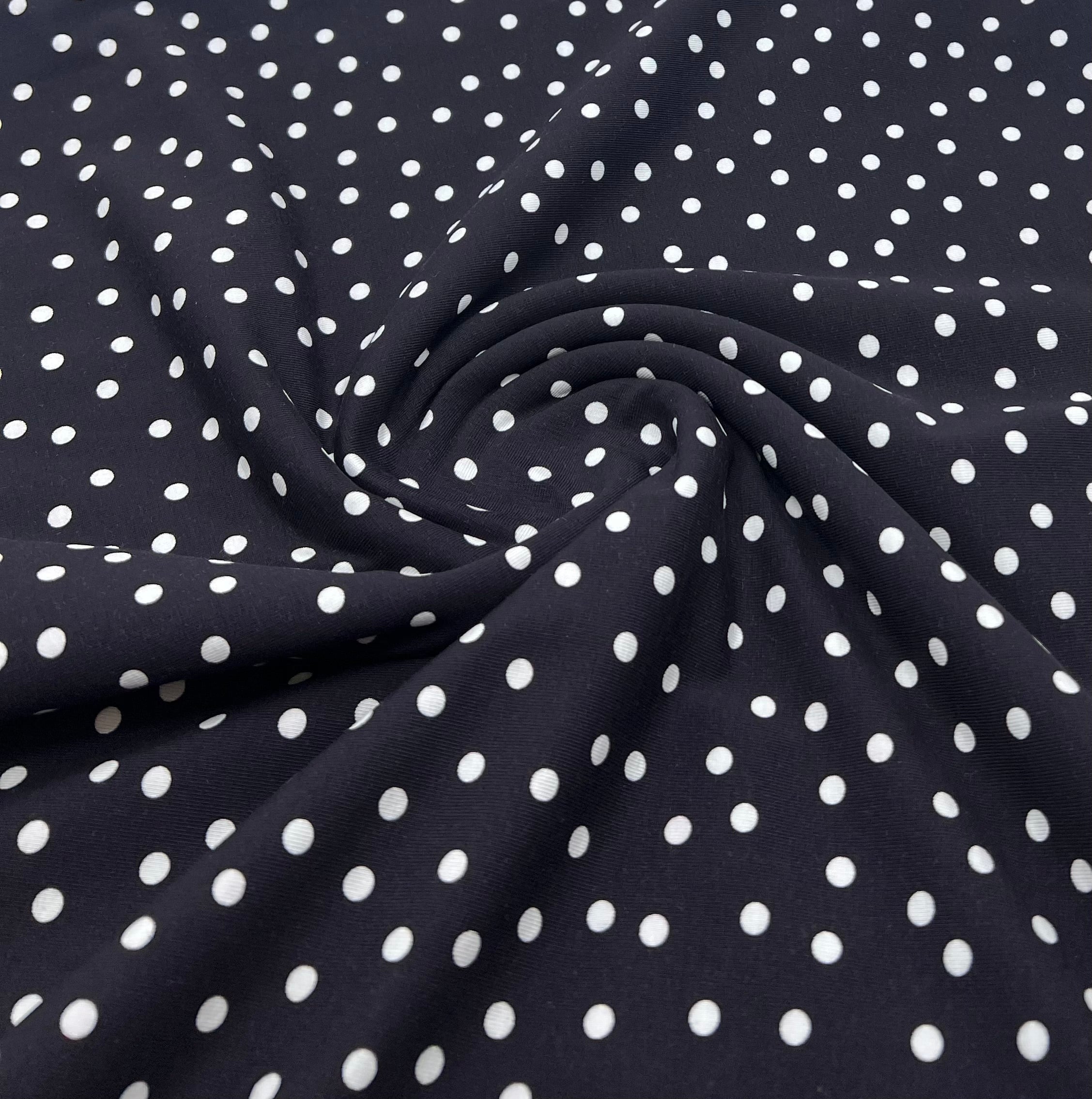 **SALE** Black Polka Spot Cotton Stretch Jersey 200 GSM 95/5 Lycra 4 Way Stretch